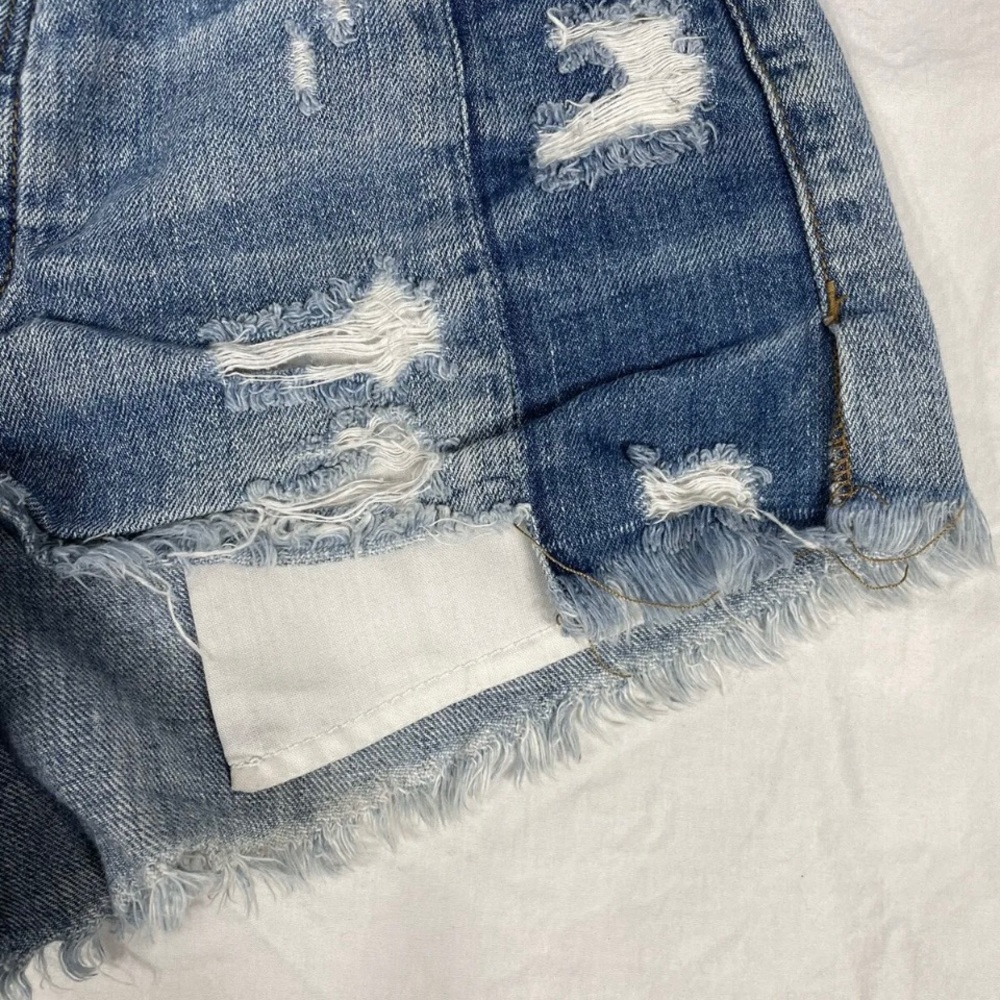 American Eagle Women Blue Distressed Buttoned Cut Off Denim Shorts Size 0 - Picture 10 of 10
